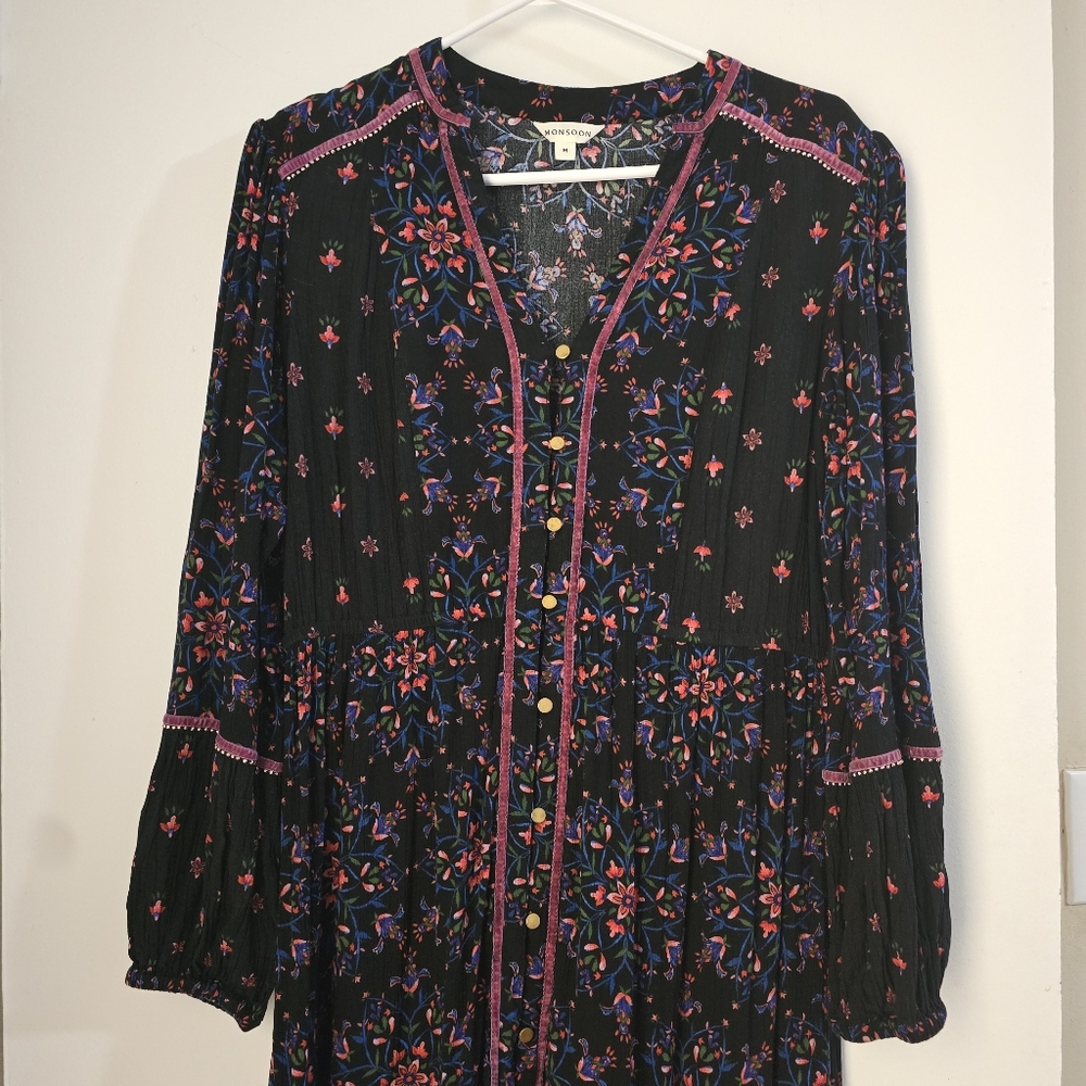 Monsoon Velvet Trim Dress Black - Picture 8 of 16